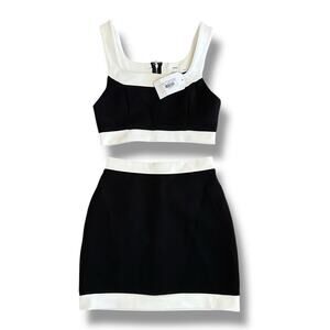 LENA “Jumpin’ On A Jet Set” Black‎ & White Two-Piece Crop Top & Mini Skirt S NWT